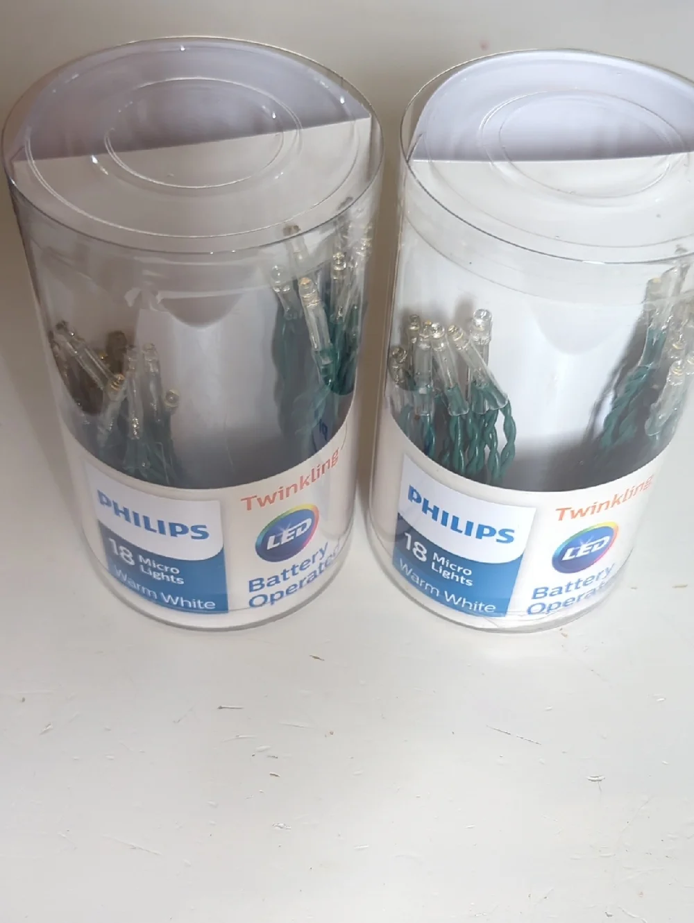 New Philips LED Micro String Lights in Warm White with Green Wire Set Of Two